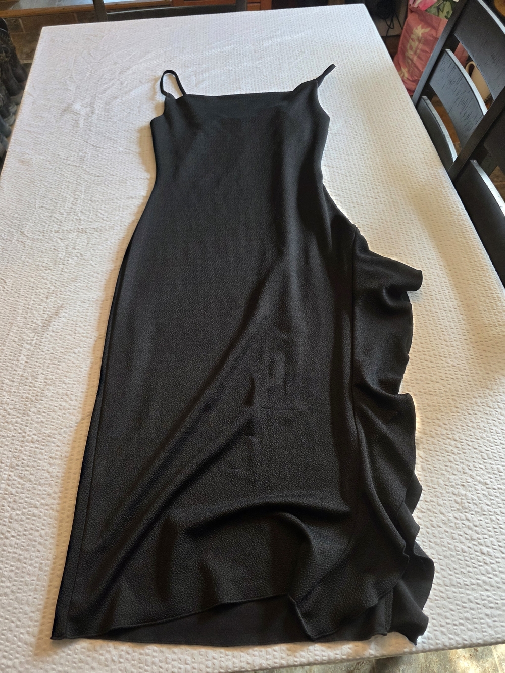 Forever 21 Black Slip Maxi Dress with Side Ruffle M